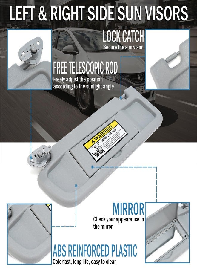 Qagea Sun Visors, Left & Right (Driver Side and Passenger Side), Replacement for 2006-2011 Honda Civic Replaces 83280-SNA-A01ZC 83230-SNA-A01ZC (Gray) - Image 3